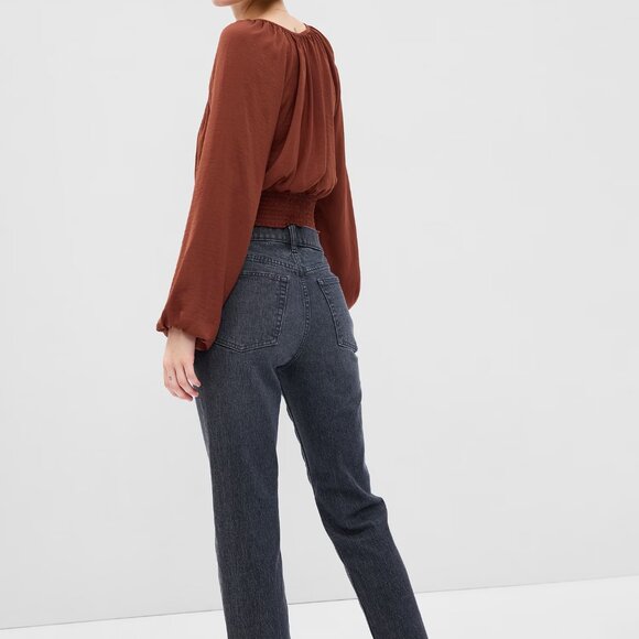 GAP copper brown button-front smocked hem top (L) - NWOT - Picture 2 of 6